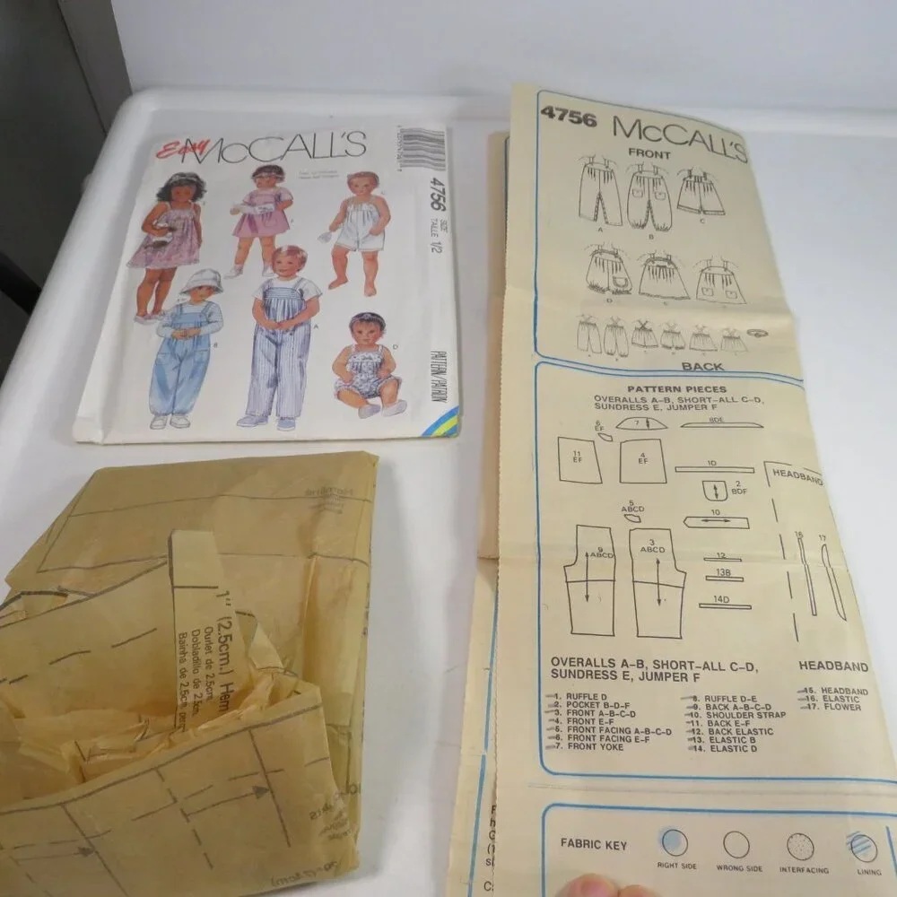 McCalls 4756 EASY Clothing Patterns (complete) Overalls, Sundress, Jumper